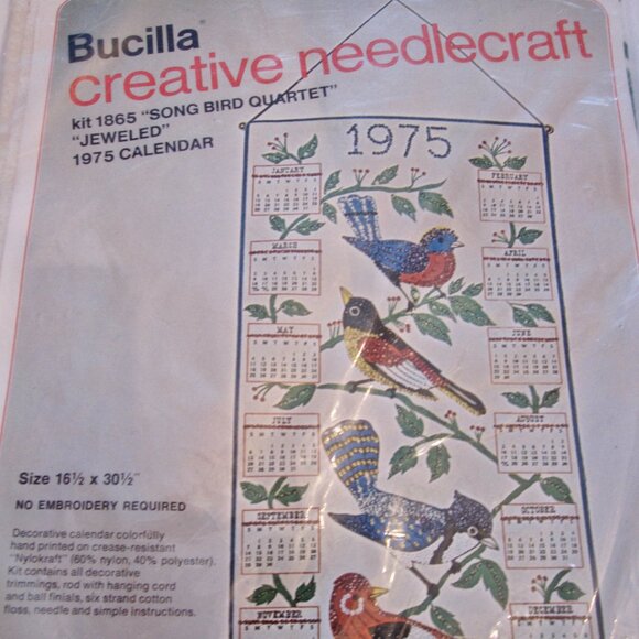 Vintage 1975 Bucilla Jeweled Kit Songbird Quartet #1865 Calendar Same as 2025